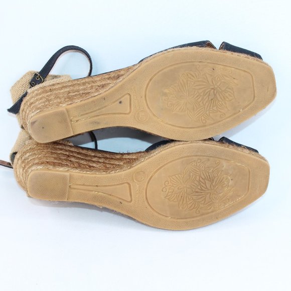 Gaimo Espadrilles Black Canvas Wedge Heel Ankle Strap Open Toe Sandal #132 - Picture 10 of 10